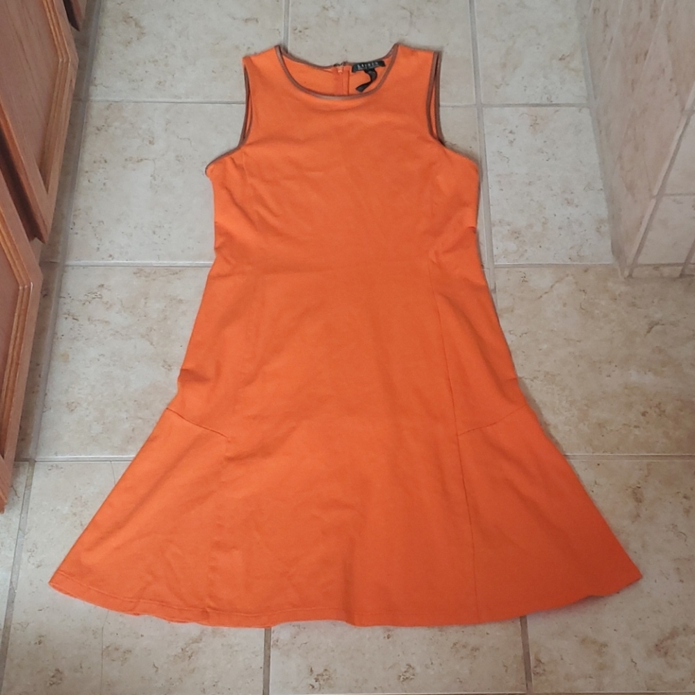 Leather detailed orange dress